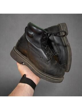Black Leather Work Boots Lace-Up Non-Slip size 7